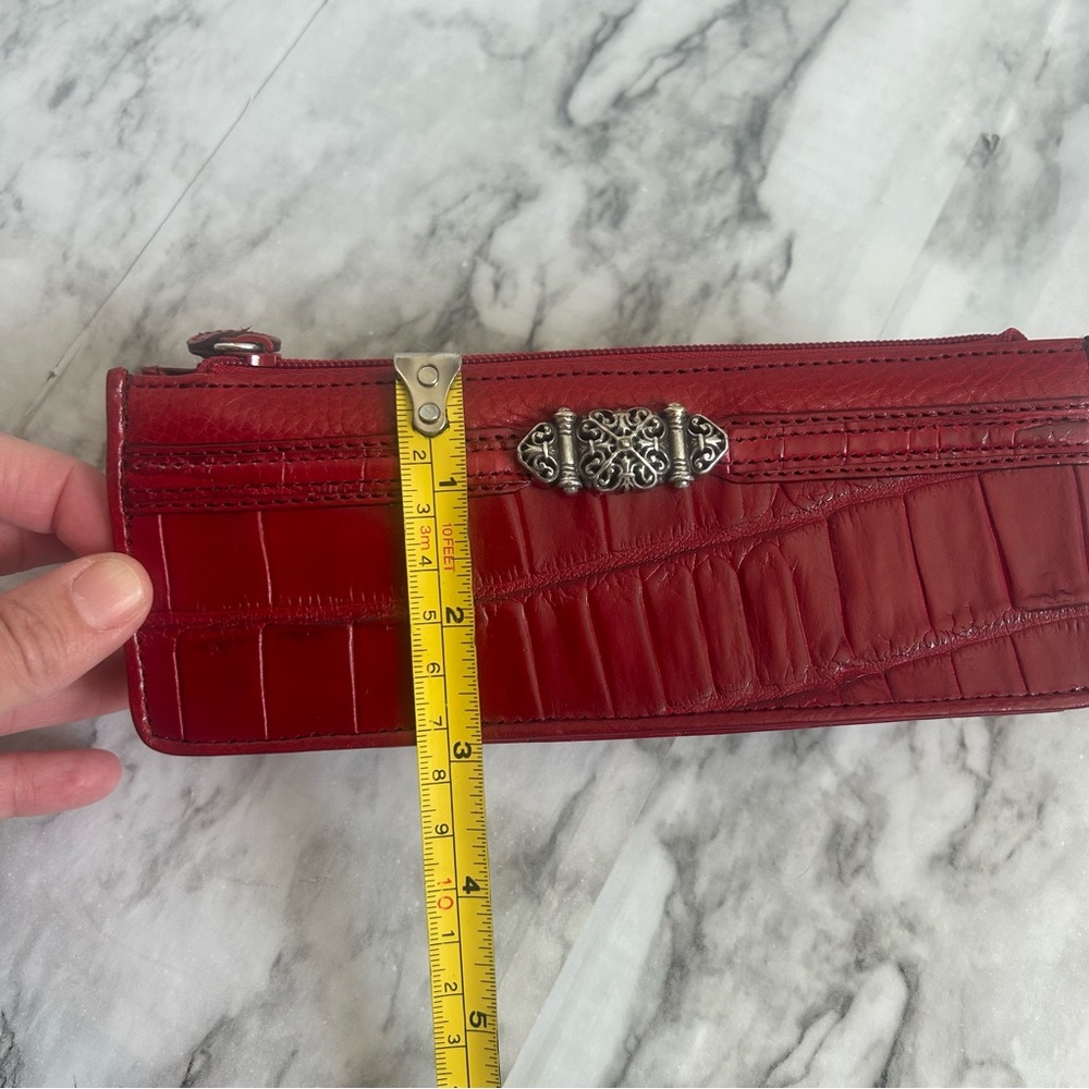 Brighton | Red Leather Croc Embossed Zip Up cosmetic Case Coin purse Makeup case - Picture 9 of 10